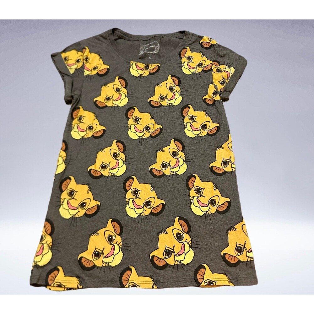 Disney Simba  Gray Tee with Yellow Simba Face Print S